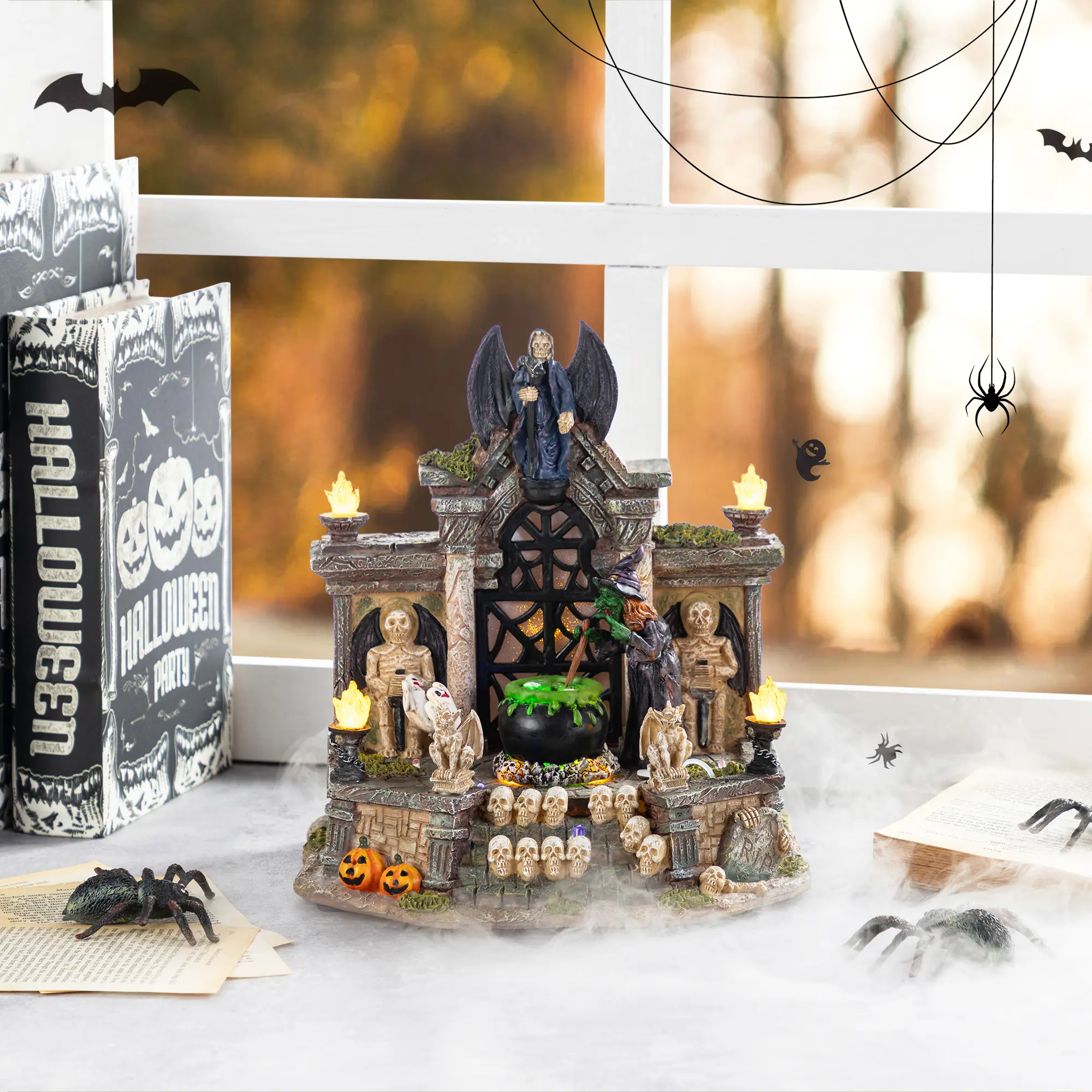 Glitzhome 9.75"H Lighted Resin Halloween Haunted House Village