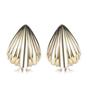 Shell Earrings -Fashion Accessories Brass 18K Yellow Gold-Plated Chunky Vintage Knot Earring Studs for WomenStatement Earring Pair