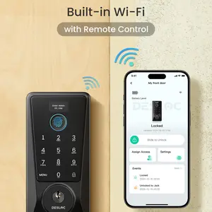DESLOC Fingerprint Smart Lock with Built-in Wi-Fi, Door Lock, Smart Locks for Front Door, App Remote Control, IP54, BHMA Grade 3, 6 Month Battery