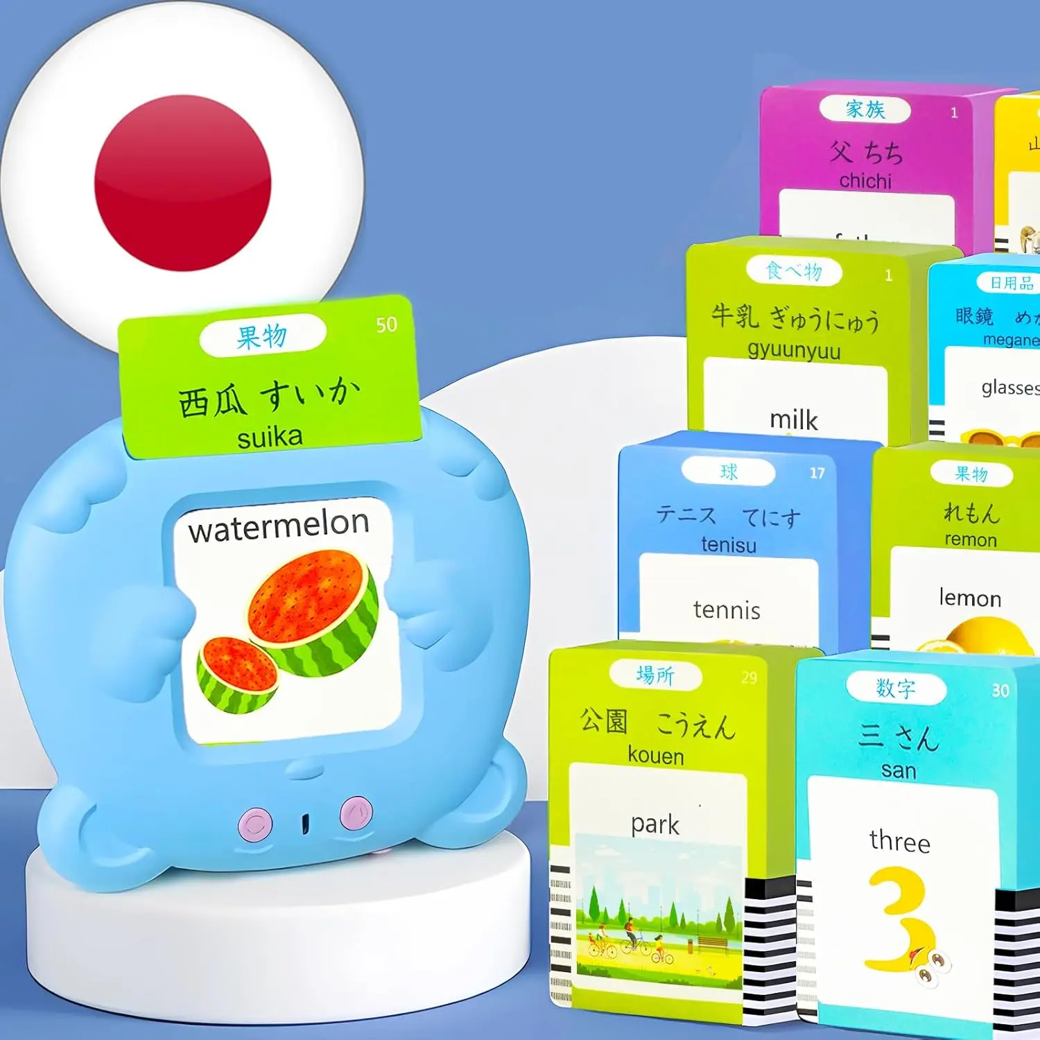 Bilingual English Flash Cards - Japanese Talking Flash Cards, 510 Sight Words 31 Themes, Pocket Speech for Toddlers 3-12, Autism Sensory Toys, Preschool Learning Activity (Japanese, Blue)