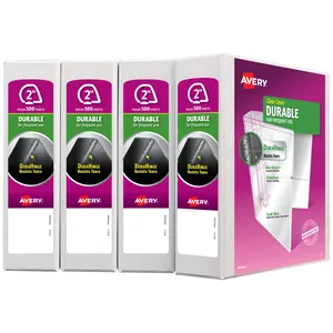 Avery Durable View 3 Ring Binders, 2" Slant Rings, 4 White Binders