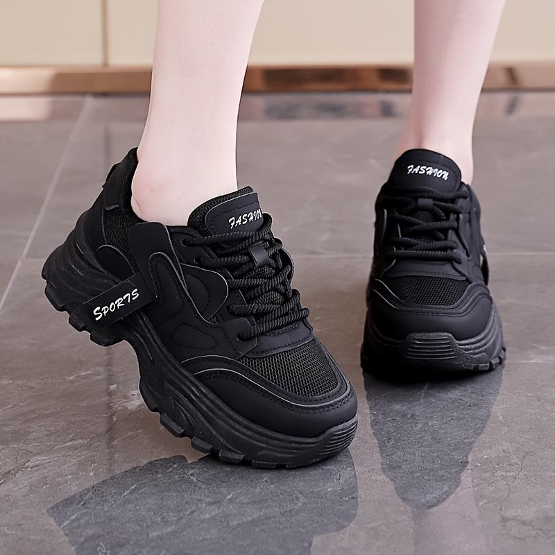 Women's Breathable Running Sneakers - Lace-Up Chunky Platform Sneakers, Neon Green Casual Walking Shoes with Thick TPU Sole, All-Season Comfort Design, Casual Sneakers |   Trendy Footwear |   Synthetic Synthetic Leather Upper Girl Trainer Training Runner