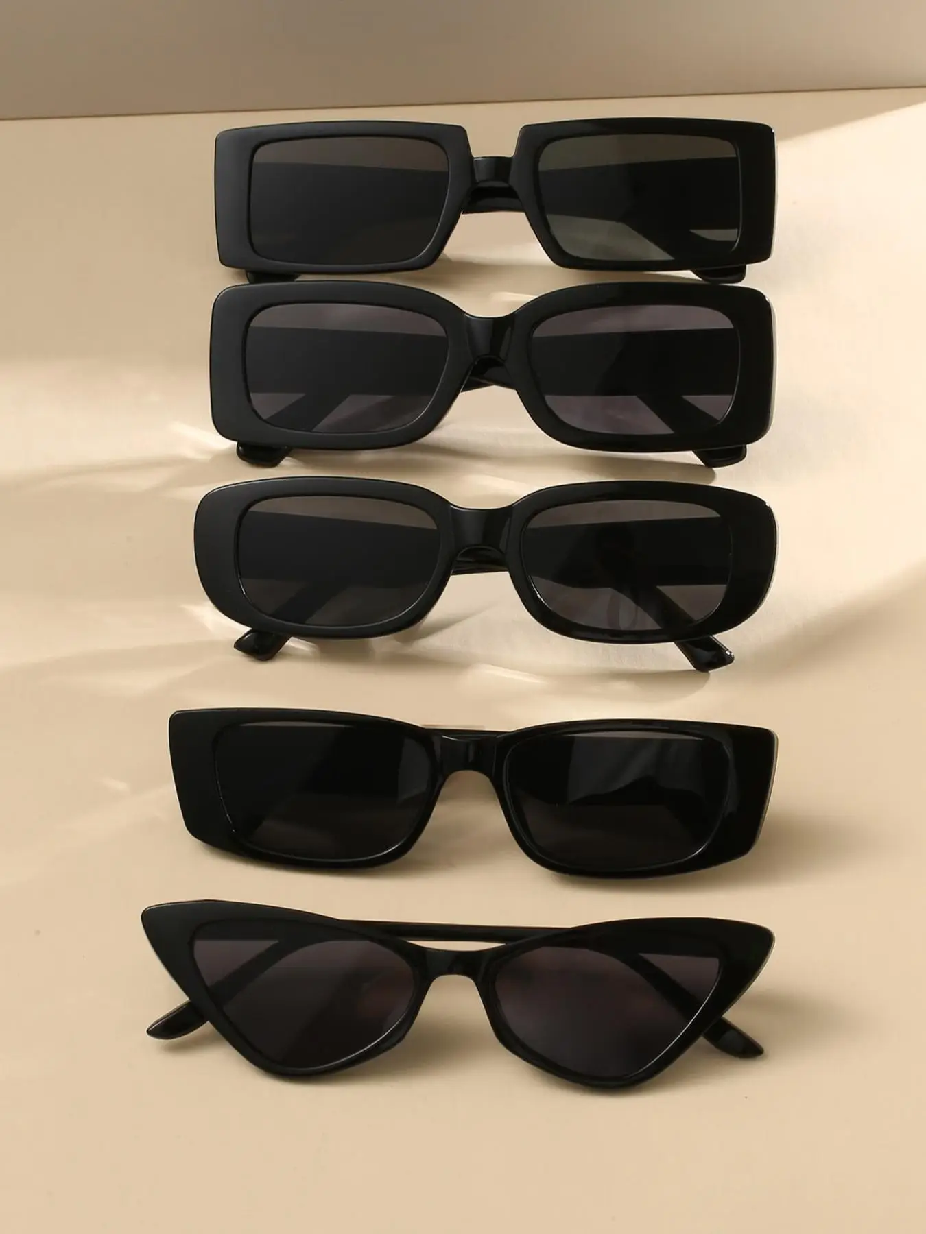 5 Pairs Simple Sunglasses for Everyday Use, All Seasons Cat Eye / Square Frame Fashion Sunglasses, Travel Accessories