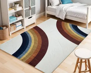 360 stand Machine-Woven Polyester Fiber Stain-Proof 8x11 ft Rectangle Area Rug, Red-Orange & Blue Juvenile Rainbows, Modern Styled Youthful Design for Den, Playroom, Nursery, Stain Resistant, Child-Friendly Area Rugs, Playful Pattern