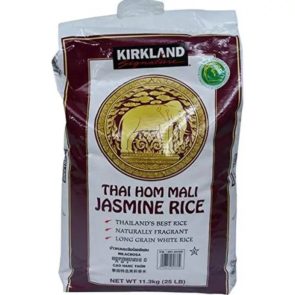 Kirkland Signature Original Hom Mali Jasmine Rice Grain - 25 lb Bag, Cholesterol-Free, Natural Ingredients, Jasmine Aroma, All Ages Pantry Staple, Thai Hom Mali Rice