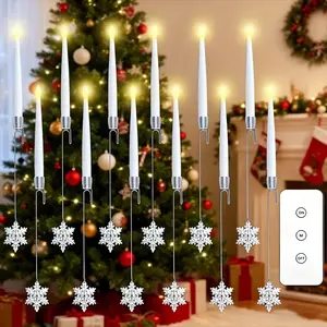 12pcs/6pcs Flameless LED Taper Candles with Remote Control - Realistic Flickering Flame, Hexagonal Plug-and-Play /Outdoor (No Smoke) Christmas Tree Candles, Snowflake Hooks & for Xmas Decorations