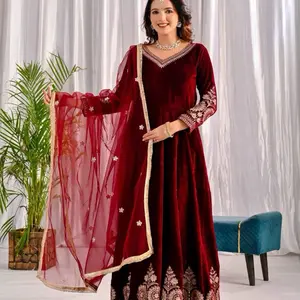Women velvet anarkali suit wedding party wear Indian suit Womenswear Dress