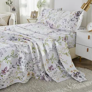 4pcs Cotton Fitted Sheet Set (Without Core), Fresh Pinky Spring Botanical Pattern, Soft And Skin-friendly