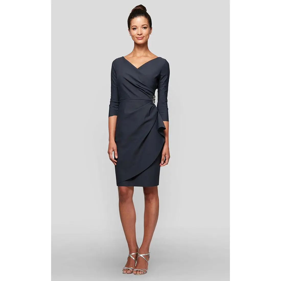 Petite Compression Collection Surplice Sheath Dress with Beaded Hip Detail