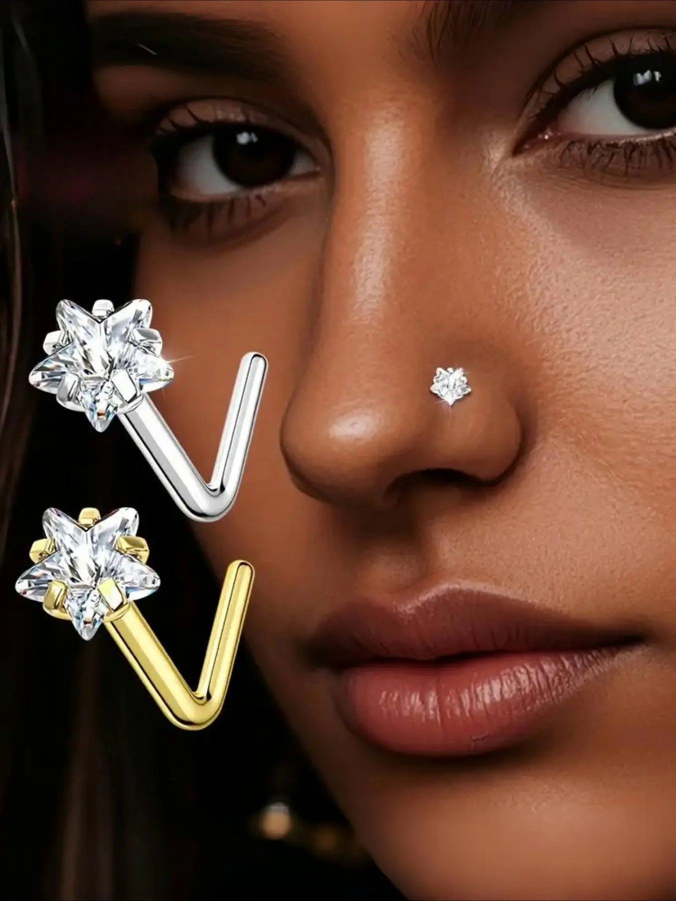 1pcs Star Nose Stud, S925 Silver with Synthetic Synthetic Zirconia Inlay, Exquisite and Unique Hip-Hop Trendy Design for Parties and Various Occasions, Perfect Gift for Women, Hypoallergenic, Body Piercing Jewelry