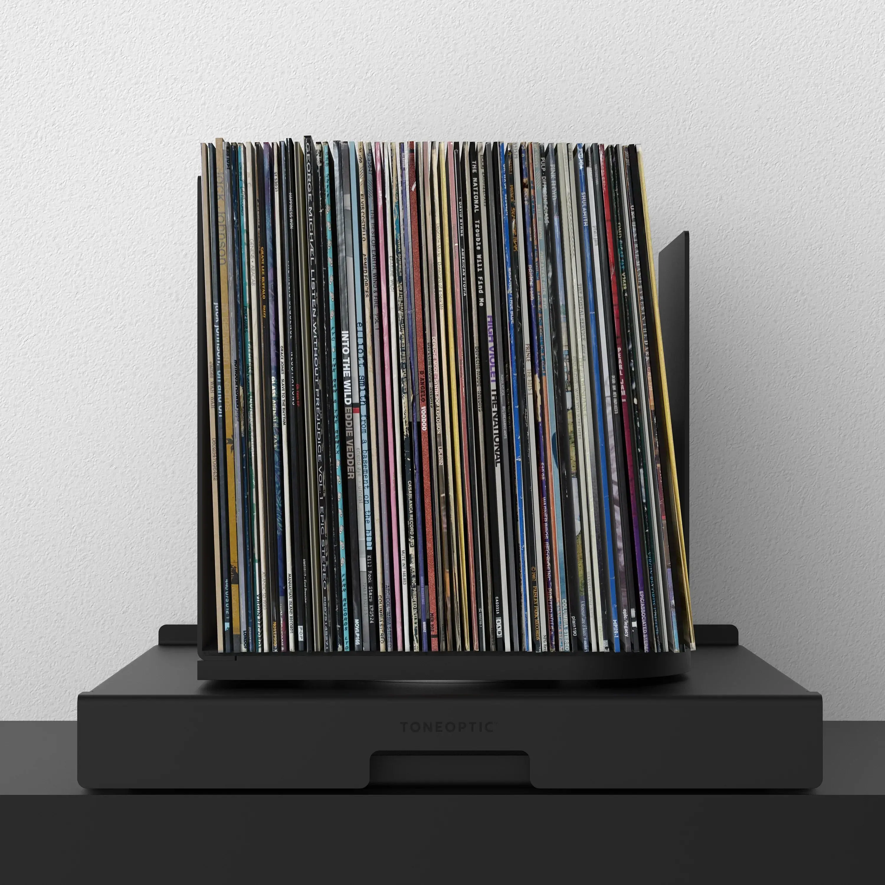 The patent-pending rpm: a captivating 90° rotation vinyl record storage system to unlock your collection.