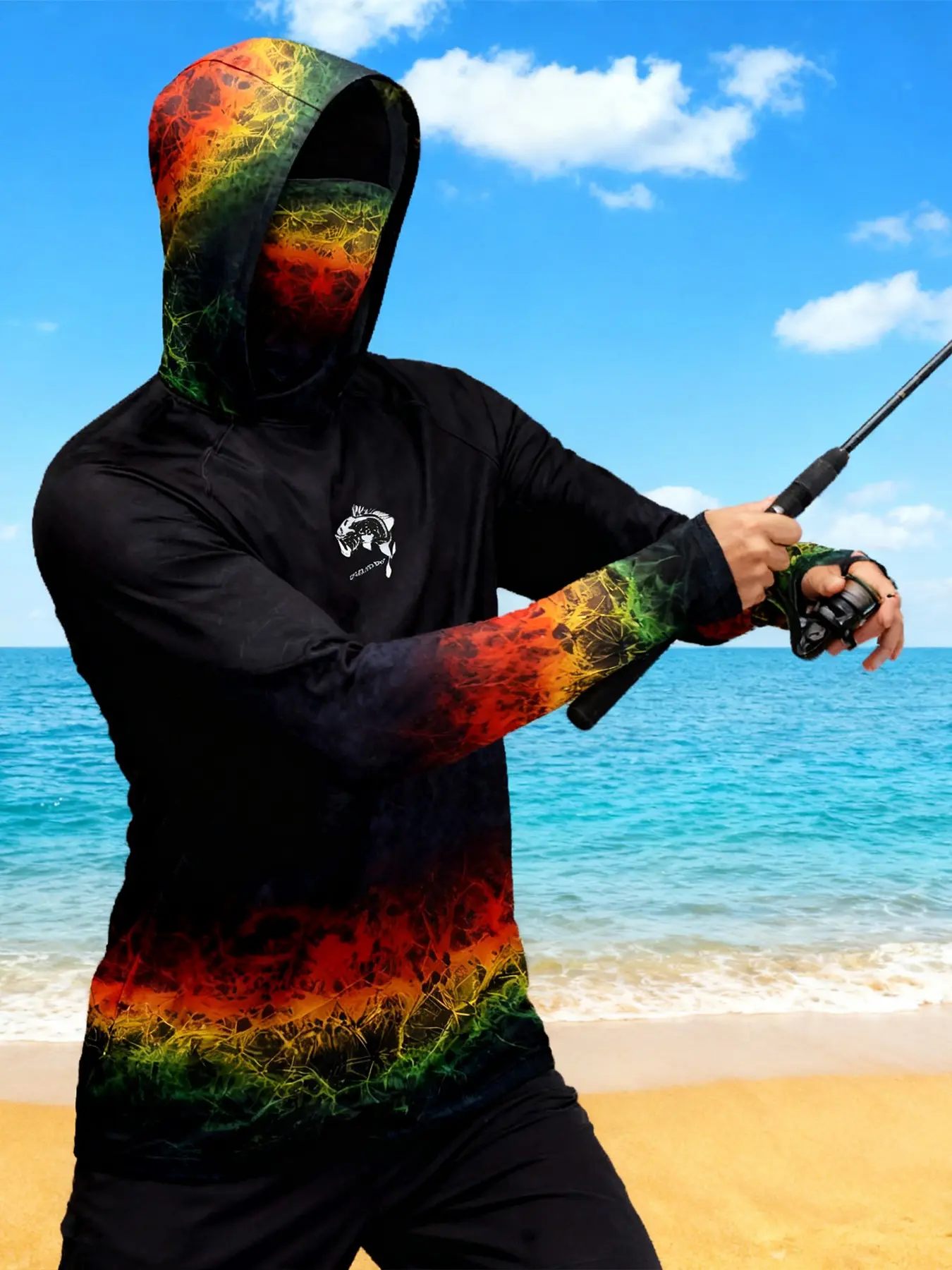 Men's Fishing Hoodie with Face Cover, Long Sleeve Neck Sailing Shirt for Summer Performance, Hunting Jersey and Beach Tops Wear, Athletic Hoodie, Raglan Sleeve Hoodie, Athletic Hoodies, Fishing Hoody, Hoodie Clothing Tops