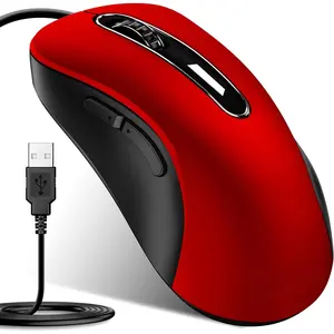 Wired , USB Computer  1400 DPI Mobile Optical   Design Computer Mice with 5FT Cord for Laptop, PC, Desktop, MacBook, 5 Buttons (Pomegranate Red)