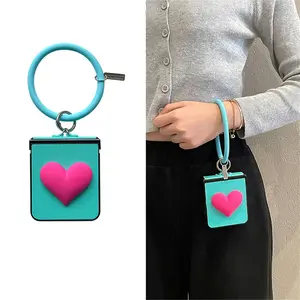 Luxury Korean Vintage strips 3D Love Heart Case with Ring Case for Samsung Galaxy Z flip7 Z Flip6 Flip5 Z Flip4 3 Hard Cover