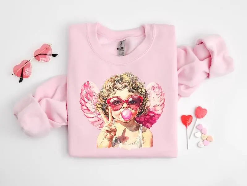 Retro Cupid Sweatshirt, Retro Valentines Day T Shirt, Valentines Angel Baby Sweatshirt, Love Hearts Valentine Sweatshirt, Cupid Day Shirt