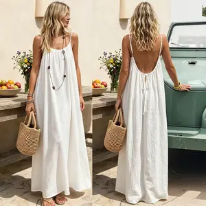 Trendy Women's Solid - Color Backless Cami Dress!Lightweight and comfortable, this casual sleeveless piece is a fashionable choice for summer beach holidays.Versatile ladies' clothes perfect for your vacation.