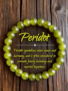 1pc Olive Peridot Bead Bracelet, Imitation Peridot Material, October Birthstone Jewelry Gift, Elegant Round Beads, All Seasons Wear, High Quality Bracelet