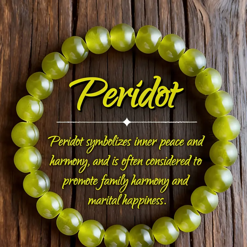 1pc Olive Peridot Bead Bracelet, Imitation Peridot Material, October Birthstone Jewelry Gift, Elegant Round Beads, All Seasons Wear, High Quality Bracelet, Beaded Bracelet, Stone bracelets