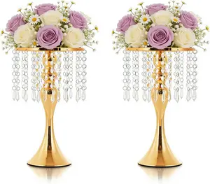 2PCS/4PCS Crystal Flower Stand Wedding Centerpieces for Tables,Gold Centerpiece Stands Metal Flower Vase for Party, Reception, Anniversary Ceremony, Birthday Event, Home Decor