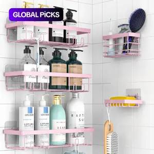 Bathroom Storage Rack Set, 5 Counts/set Wall Mounted Shower Rack, Bathroom Storage Organizer, Home Organizer for Bathroom, Kitchen, Living Room, Bathroom Organizer Supplies #GLOBAL PICKS