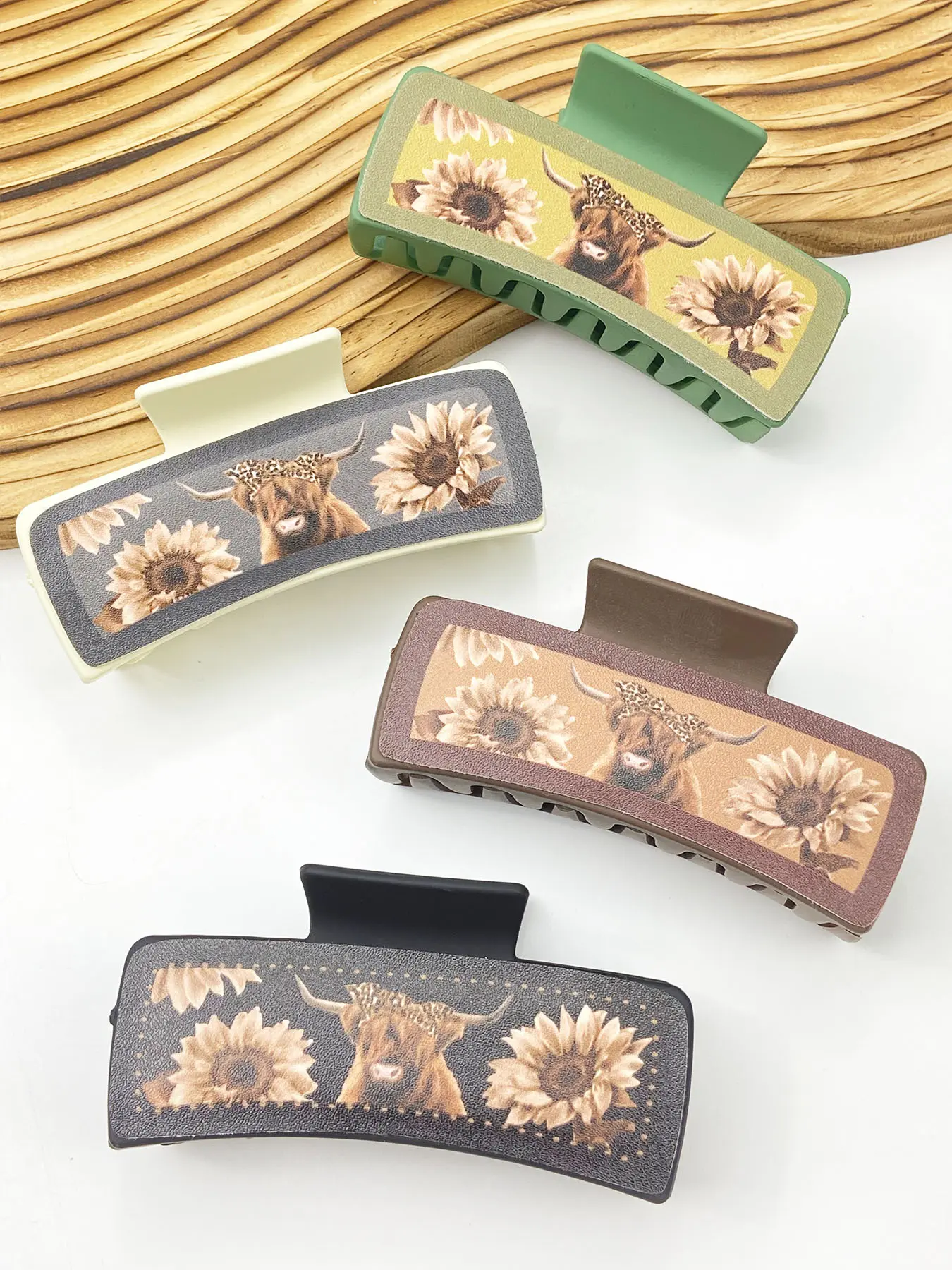 4pcs women's cute cow hair claws retro style coffee color fashion autumn and winter hair accessories large square shark clip suitable for shiny, New Year gifts, daily beautiful hair accessories, Fun Hair Clips Set Claw Clip Pack