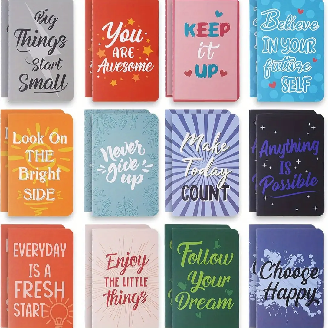 12 Pcs Mini Colorful Notebooks Funny Motivational Journals Notepads Inspirational Notepads Small Pocket Notebook for Teacher School Office Gift Stationery Bulk Prizes Travel Supplies Travel Diary Notebook 5x3.2inch, Student Essentials