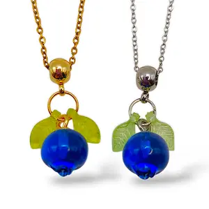 Blueberry Necklace Handmade with adjustable chain length in gold and silver tones