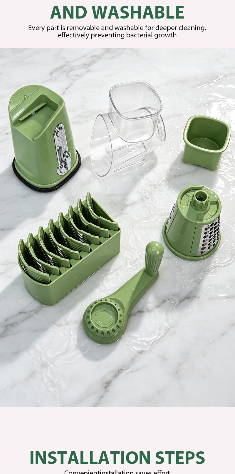 SUSTEAS Rotary Cheese Grater Hand Crank Food Chopper with Handle, 5 Well-Designed Blades, Strong Suction Cup Base, Blade Storage Box, Removable Parts for Simple Cleanup, No Power Home Cooking Tool for Wavy Cuts,sohochic