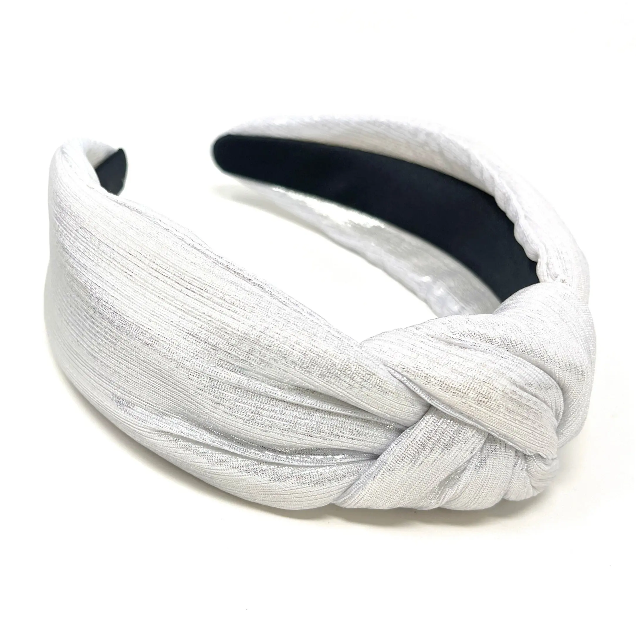 Silver White Padded Metallic Knot Headband
