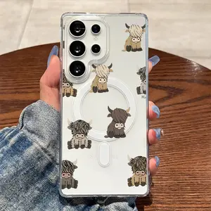 Adorable Highland Cattle Cartoon Collection,Magnetic Ring,Wireless Charging,Supports for Samsung Galaxy S26 S25 S24 S23 S22 S21 S20 Fe Plus Ultra Edge S10E A57 A56 A55 A54 A37 A36 A35 A34 A26 A25 A24 A23 A17 A16 A15 A14 A07 A06 A05s Note20 Note10 Note9