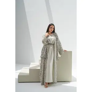 Chiffon Print Abaya Set - Floral Noir