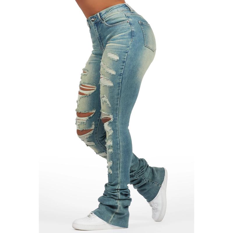 Teyja Light Wash Distressed Super Stacked Jean
