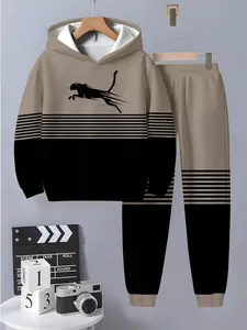 Boys' Landscape Hoodie & Sweatpants Set, Husky Boy Clothes, Comfortable Casual Fun Pattern, Soft and Cozy, 3D Fashion Kids, Long Sleeve Pullover + Pants, Hoodies