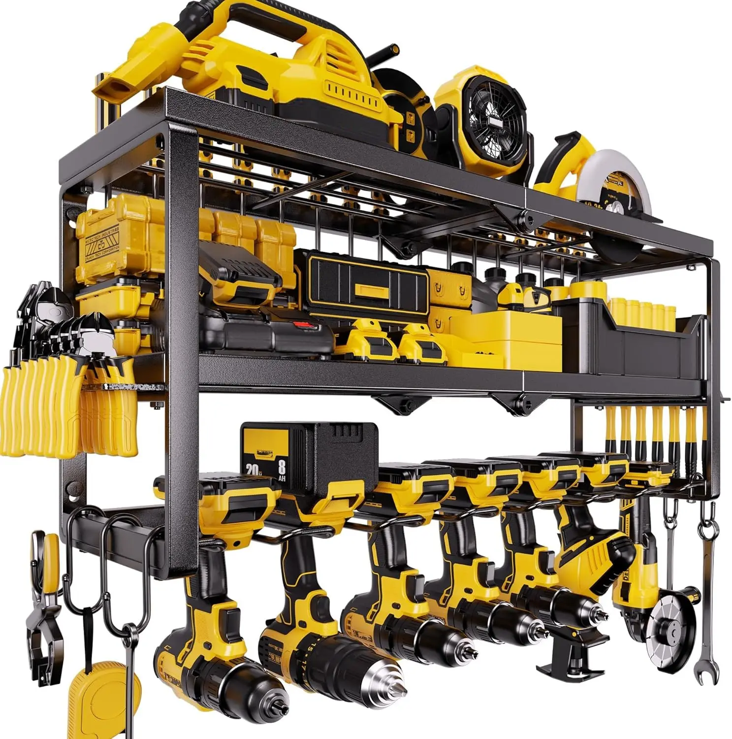 320lbs Power Tool Organizer Wall Mount with Charging Station Shelf | Heavy Duty 7-Drill Holder Wall Mount with Screwdriver Organizer. Tool Shelf for Garage, Workshop, Shed & Cordless Drills
