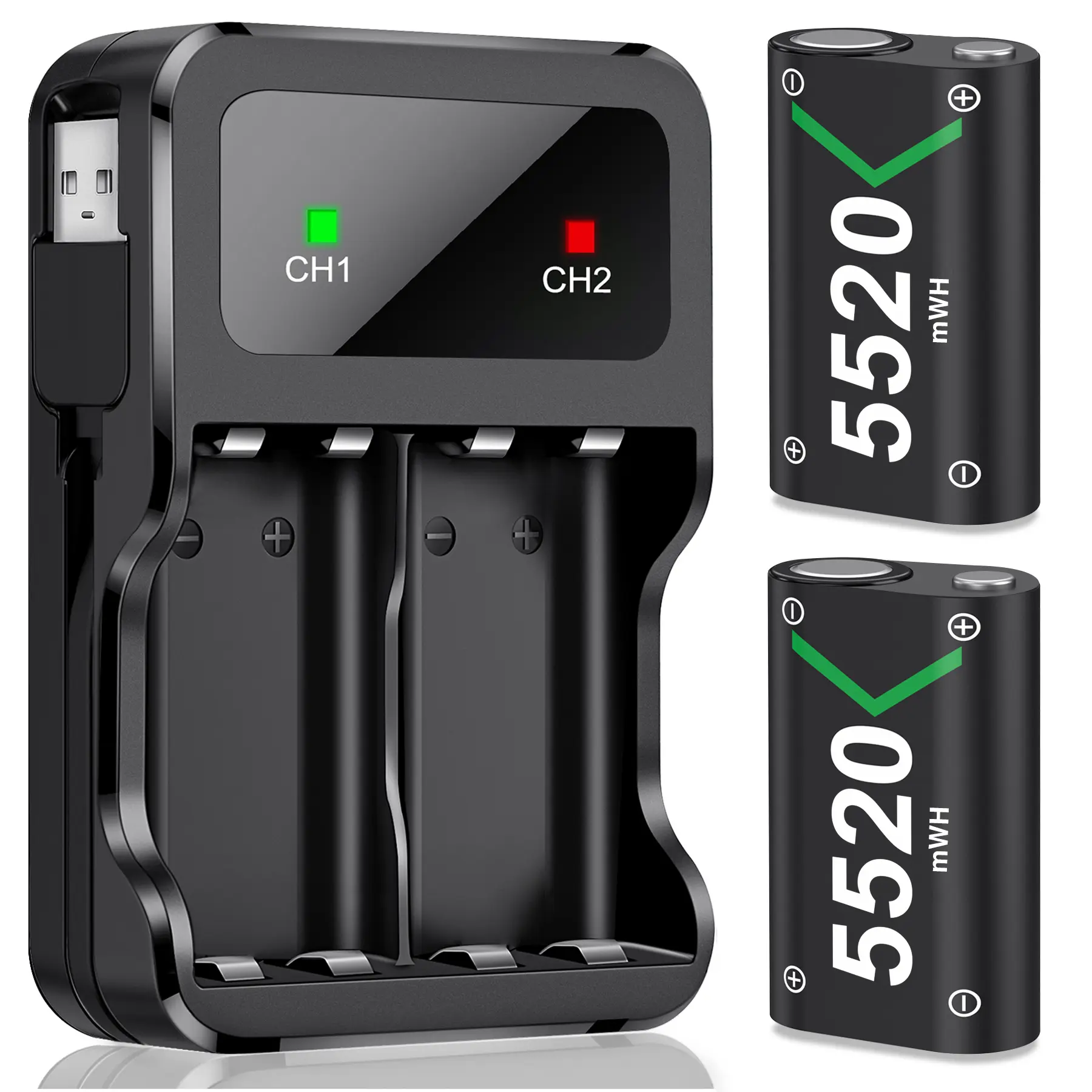Xbox One Controller Battery Pack, 2x5520mWh Fast Charging USB Xbox Rechargeable Battery Pack Charger Station for Xbox Series X|S/Xbox One/Xbox One S/Xbox One X/Xbox One Elite Controller