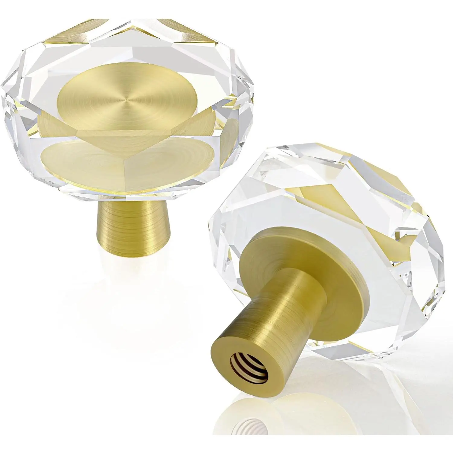 4-Pack Octagon Gold Crystal Finish Cabinet Knobs - Solid Brass Hardware, 1.18" Diameter, 1.1" Height, 1.2" Glass Drawer Pulls, Easy to Install for Kitchen Cabinets/Drawers, Living Room Dressers