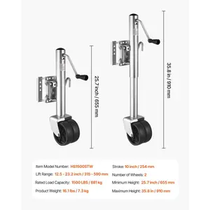 VEVOR Trailer Jack with Wheel, 1500 lbs Load Capacity, Heavy Duty Swivel Boat Trailer Jack with PP Single Wheel Ergonomic Handle, 12-inch Lift, Fit for RVs, Boats, Horse Trailers, Utility Trailers