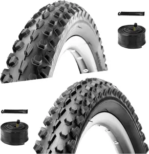Mountain Bike Tires Set: 2-Pack 26x2.1 Inch Folding Replacement Bicycle Tires and Pair Schrader Valve Inner Tubes with Tire Levers for MTB Off-Road Bike