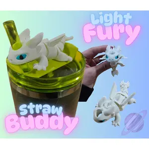 LIGHT FURY DRAGON STRAW BUDDY FOR YOUR TUMBLER CUP Drinkware