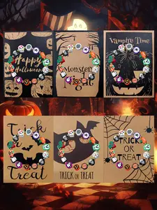 Random Color Halloween Themed Beaded Bracelet, Cute Cartoon Ghost & Pumpkin & Skull Pattern Beaded Bracelet, Fashion Accessories for Women & Men