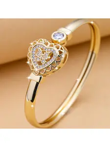 Fashionable Korean-style zircon heart-shaped bow open bracelet, women's elegant and versatile bracelet