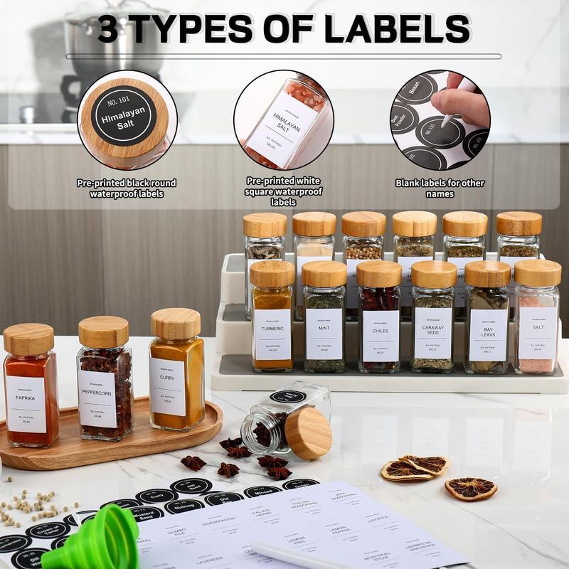24Pcs Glass Spice Jars with Bamboo Lids & Labels, Airtight Seasoning Containers Set, Kitchen Spice Organizer for Herbs, Salt, Pepper & Seasoning Storage
