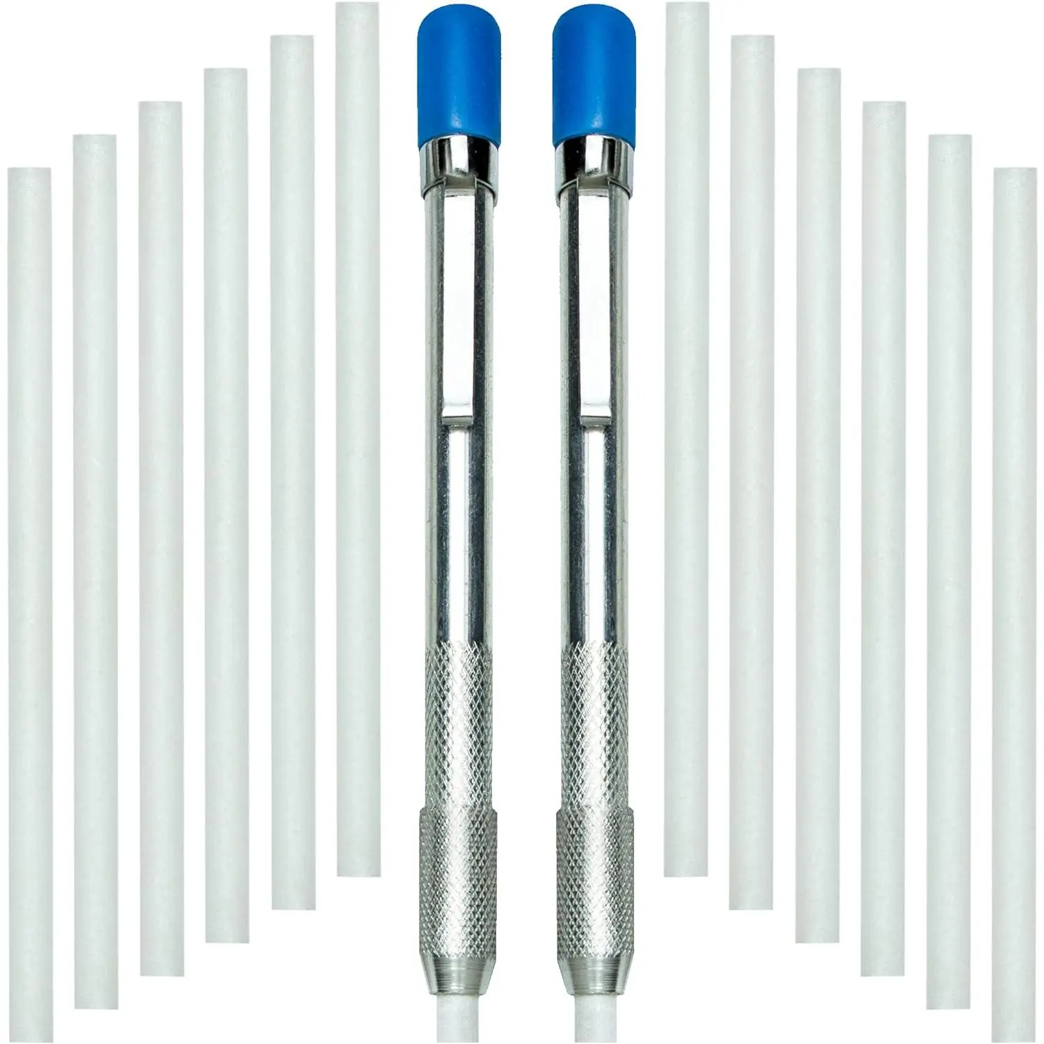 Two Round Soapstone Holder with 14 Welding Quality Round Soapstone Pens Refills for Welders - Perfect for Making Removable Markings on Steel, Aluminum, and Cast Iron