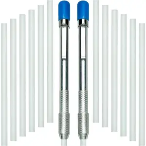 Two Round Soapstone Holder with 14 Welding Quality Round Soapstone Pens Refills for Welders - Perfect for Making Removable Markings on Steel, Aluminum, and Cast Iron