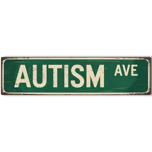 AUTISM AVE Vintage Street Sign Metal Tin Sign, Retro Green Themed Wall Decor for Home Bedroom Bar Pub, Waterproof Rustic Decorative Plaque 1 PC
