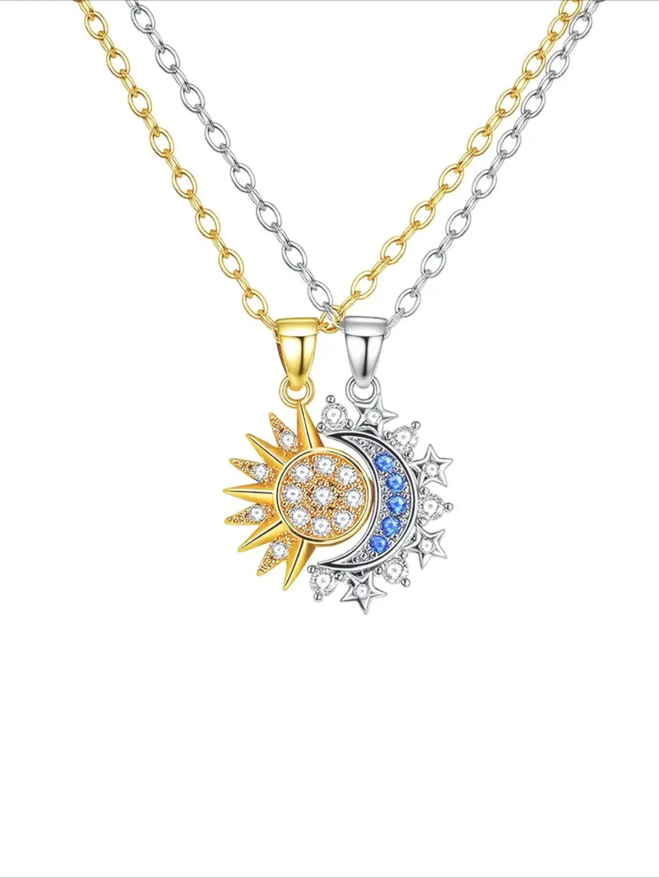Sun and Moon Pendant Necklace Set, Alloy Pendant Necklace, Stackable Layered Necklaces for Women and Men, Trendy Couple and Friendship Necklaces for Daily Wear and Parties