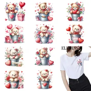 12Pcs Valentine's Day Cute Teddy Bear Heat Transfer Vinyl DTF Gold Foil Transfer for Tshirt Hoodie Jeans Backpack Pillow Washable HTV for DIY Craft Supplies