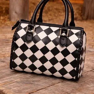 Black & White Checkered Western Handbag medium