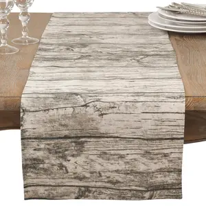 212 MAIN Cotton Rectangular Table Runner - 16x72 in, Machine-Washable Wood Print Design, Rustic Look for Outdoor Tables