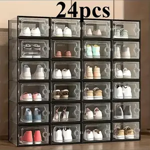 Large Shoe Storage Organizer,Stackable, Foldable Shoe Boxes, Portable Shoe Storage Box, Plastic Storage Container,Space-Saving Storage Organizers with A Ventilated Design for Entryways, Bedrooms, Homes, Dorm Rooms, And Holiday Decorations